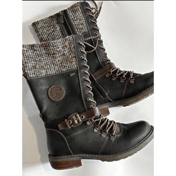 Relife by Rieker - Knit Cuff Lace-Up Winter Boots Black Brown (8 - 8.5 US) - Picture 1 of 7